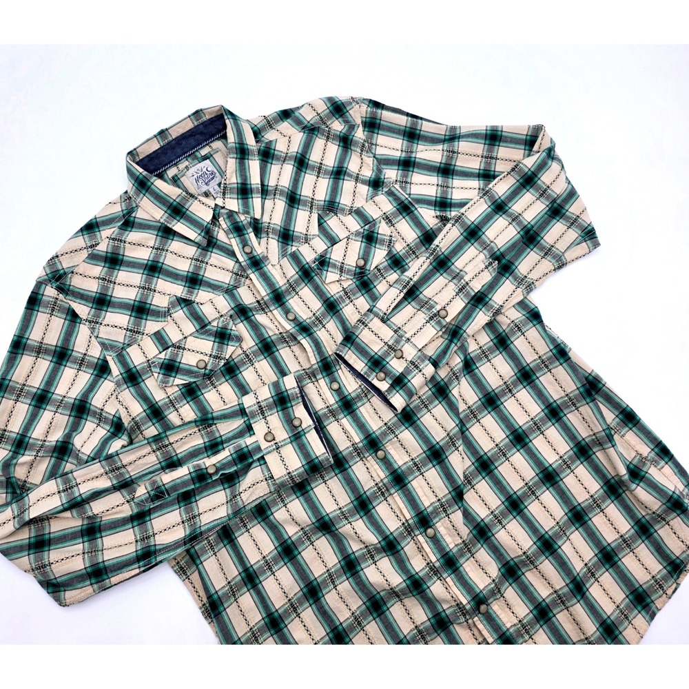Moonshine Spirit Brad Paisley Mens Green Plaid Western Pearl Snap Shirt Large